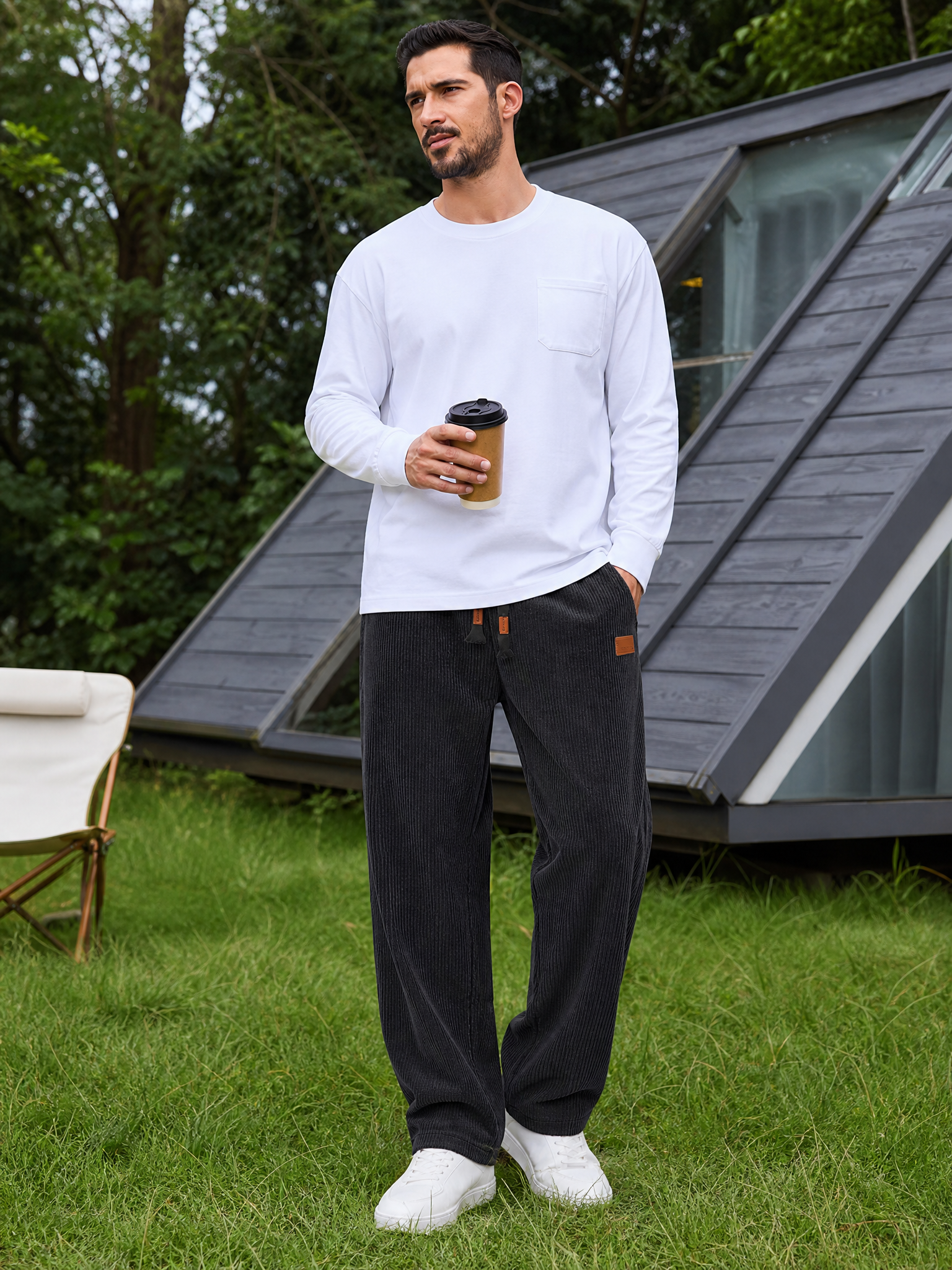 LIVORA Men's Corduroy Wide Leg Pants | Elastic Waist Drawstring
