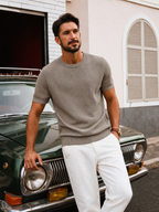 LIVORA Men's Textured Knit T-Shirt | Short Sleeve Stretch Crewneck