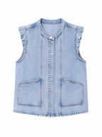 LIVORA Women's Denim Vest | Sleeveless Button-Down Western Style