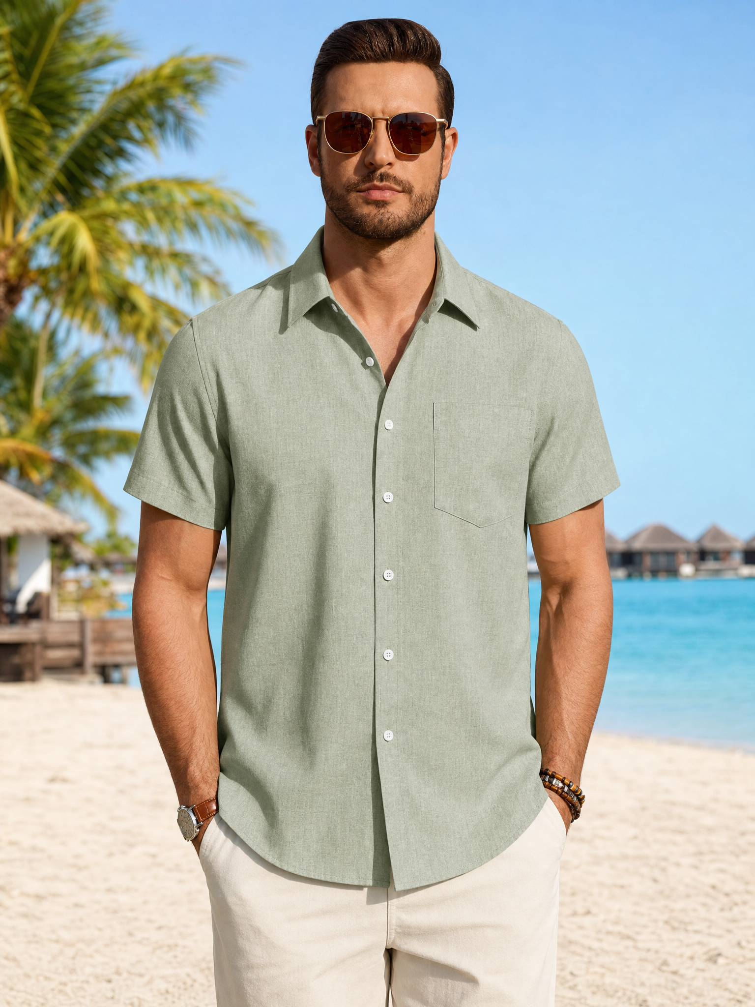 LIVORA Men's Linen Short Sleeve Button Down Shirt | Lightweight Summer Style
