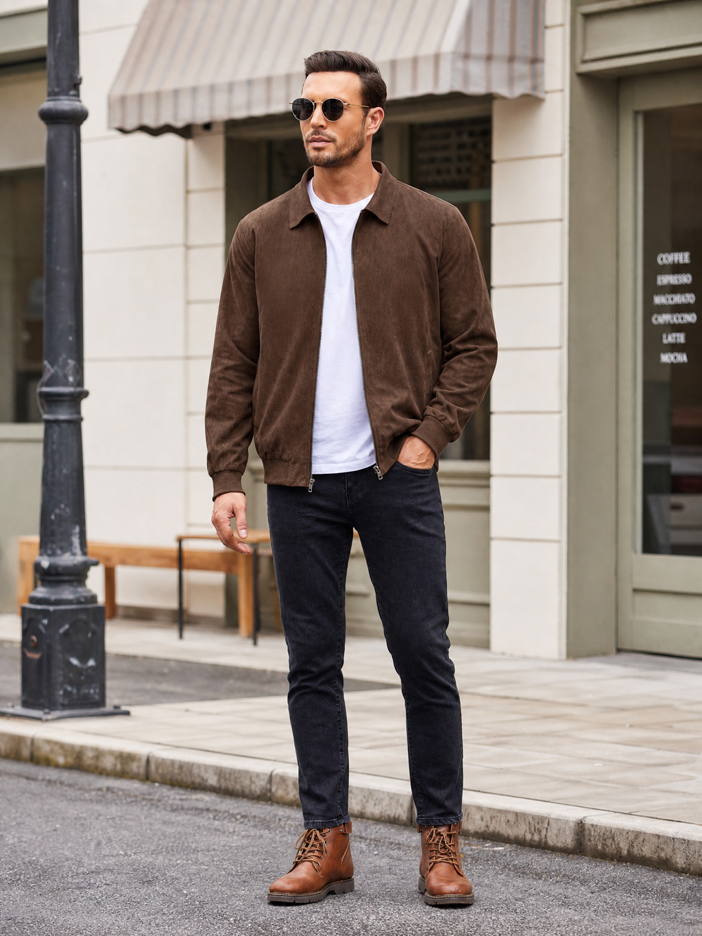 LIVORA Men's Suede Bomber Jacket | Lightweight Casual Jacket