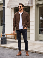 LIVORA Men's Suede Bomber Jacket | Lightweight Casual Jacket