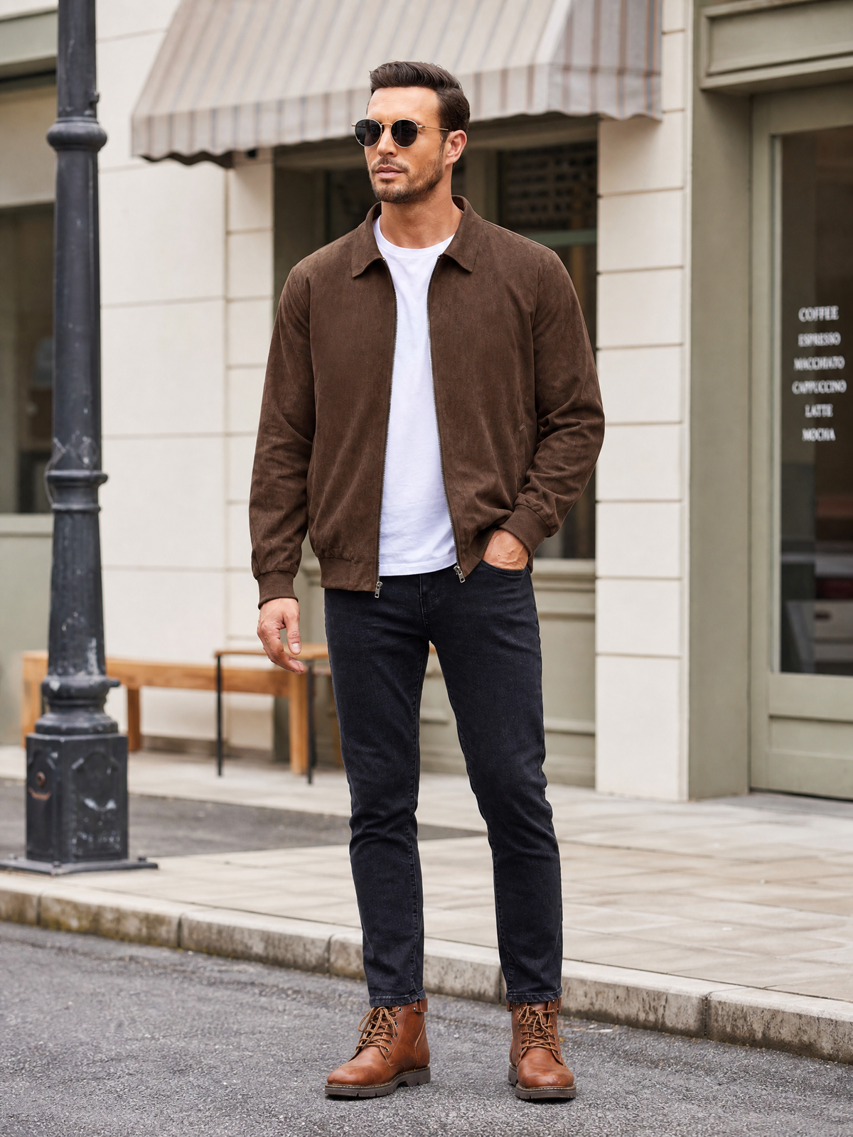 LIVORA Men's Suede Bomber Jacket | Lightweight Casual Jacket