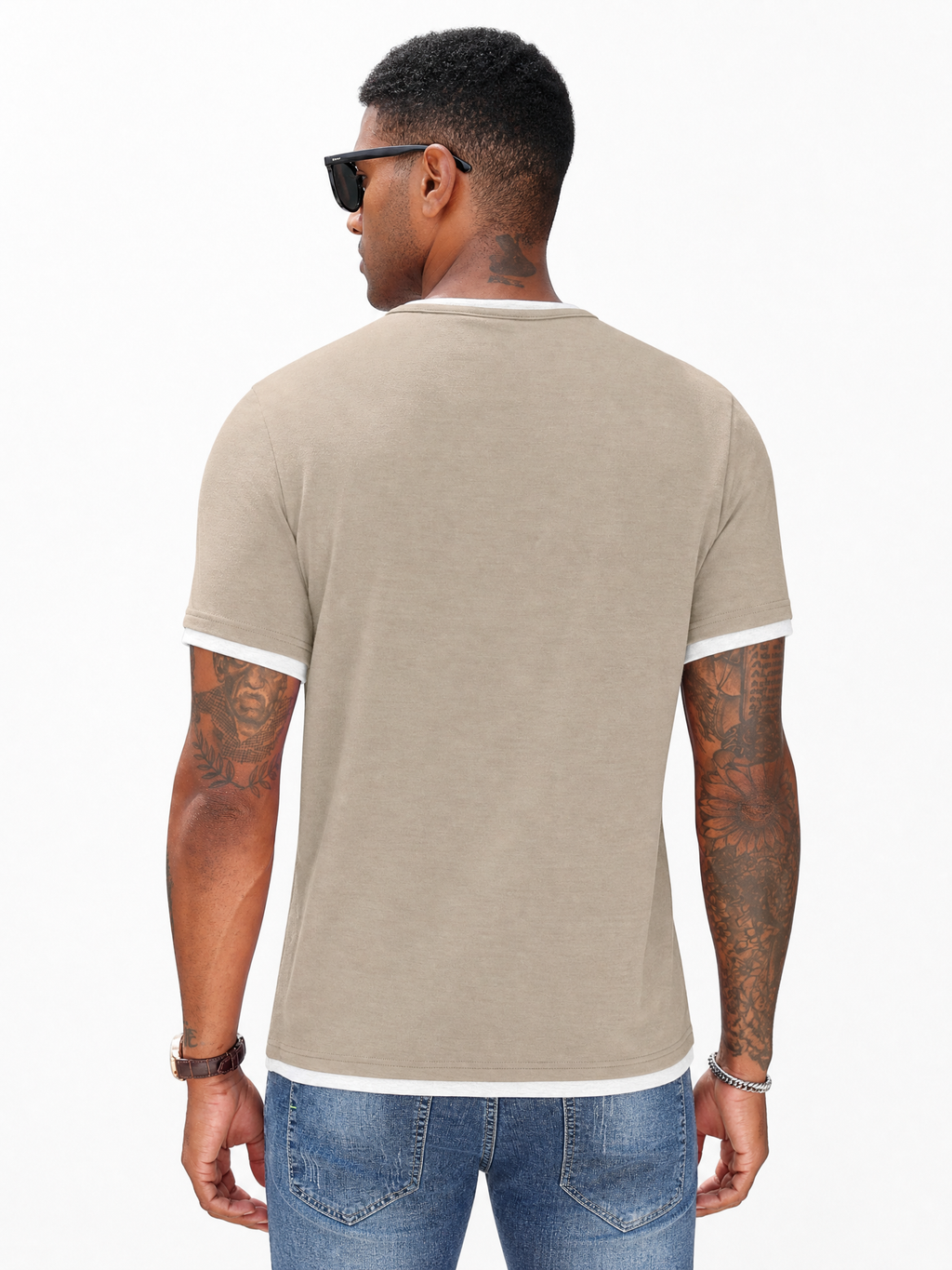 LIVORA Men's Color Block Henley Shirt | Short Sleeve Regular Fit