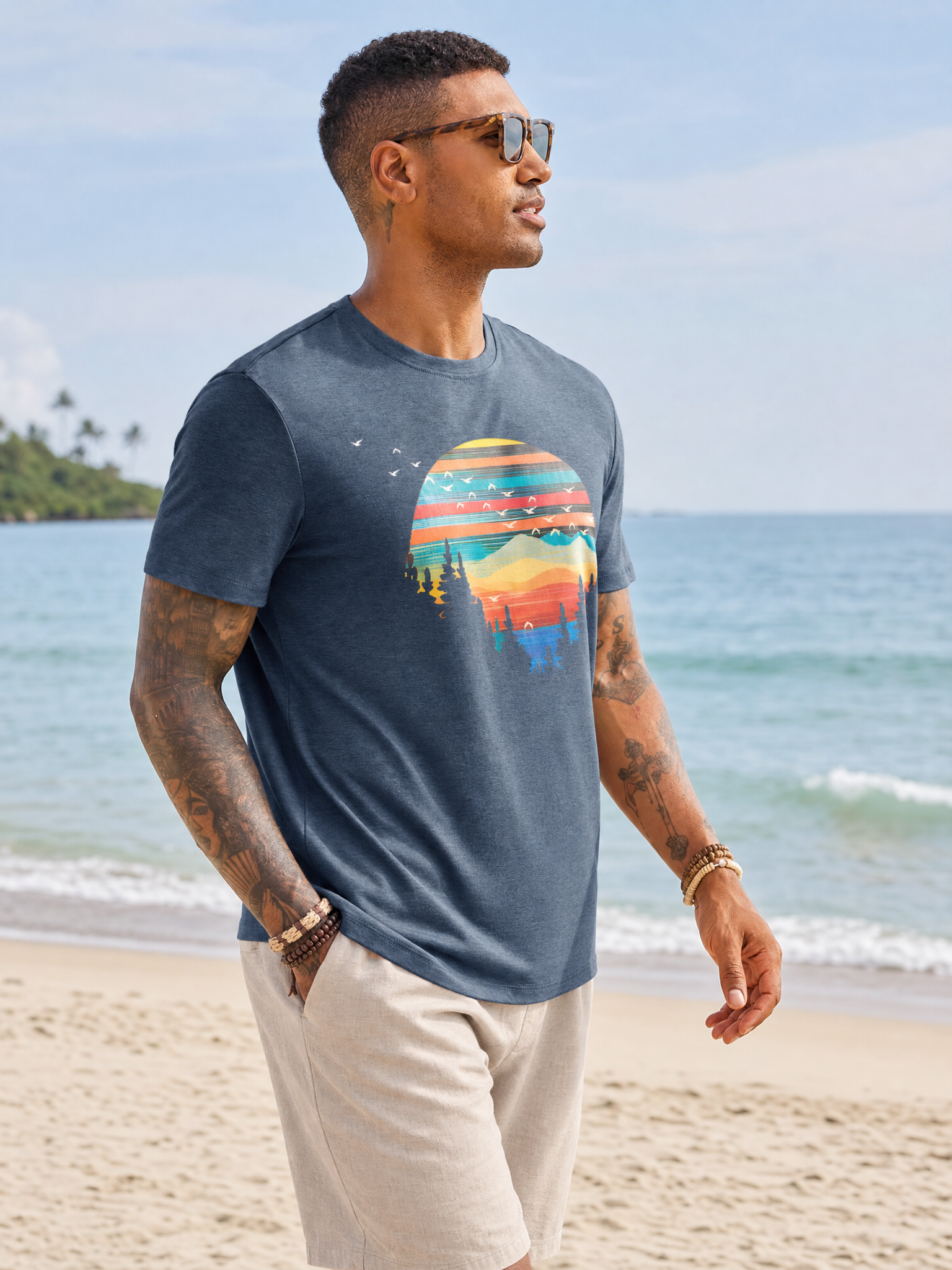 LIVORA Men's Vintage Sunset Graphic T-Shirt | Lightweight Crewneck Tee
