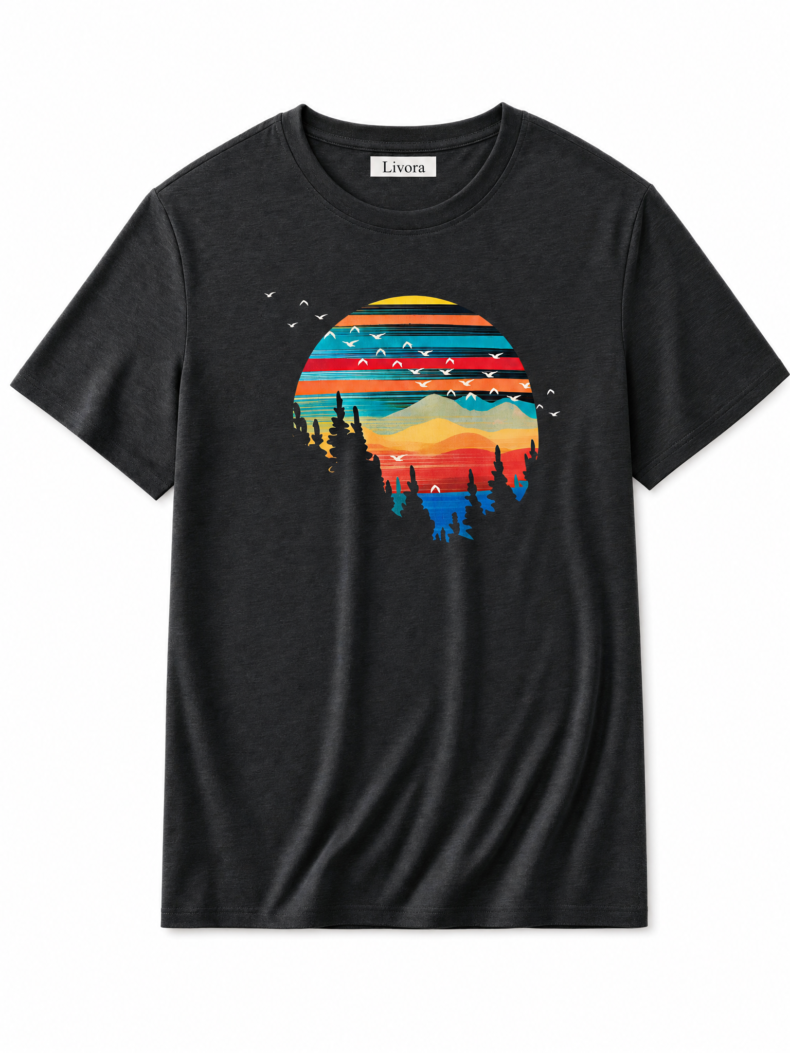 LIVORA Men's Vintage Sunset Graphic T-Shirt | Lightweight Crewneck Tee