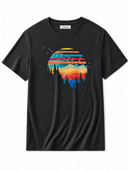 LIVORA Men's Vintage Sunset Graphic T-Shirt | Lightweight Crewneck Tee