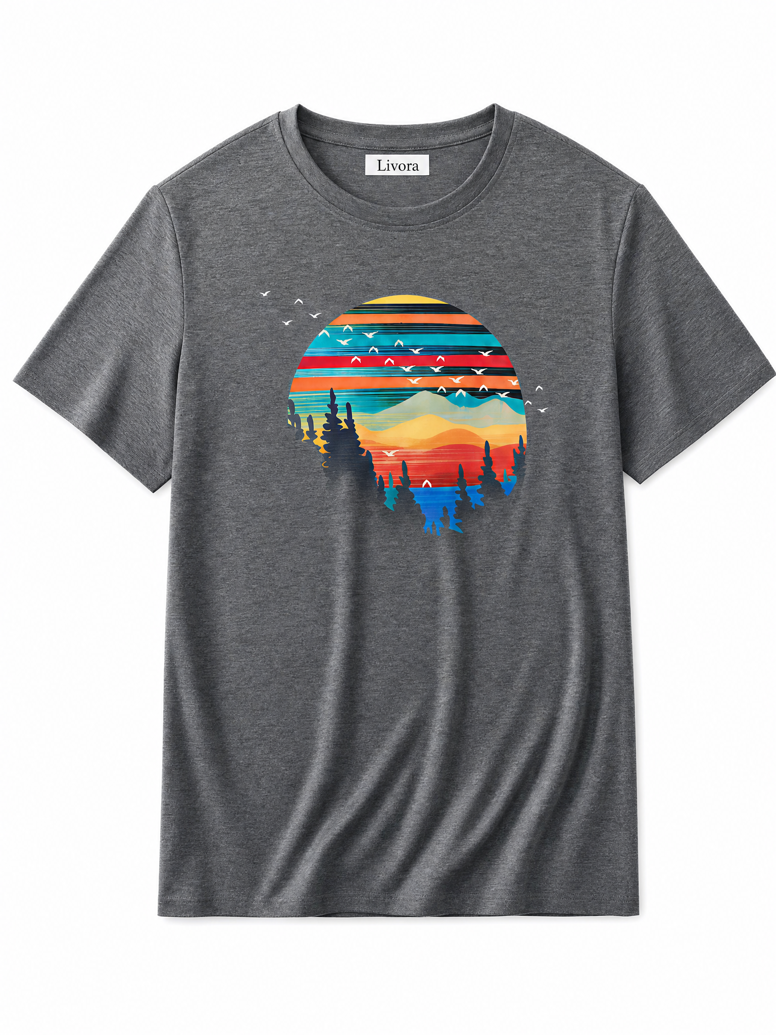LIVORA Men's Vintage Sunset Graphic T-Shirt | Lightweight Crewneck Tee