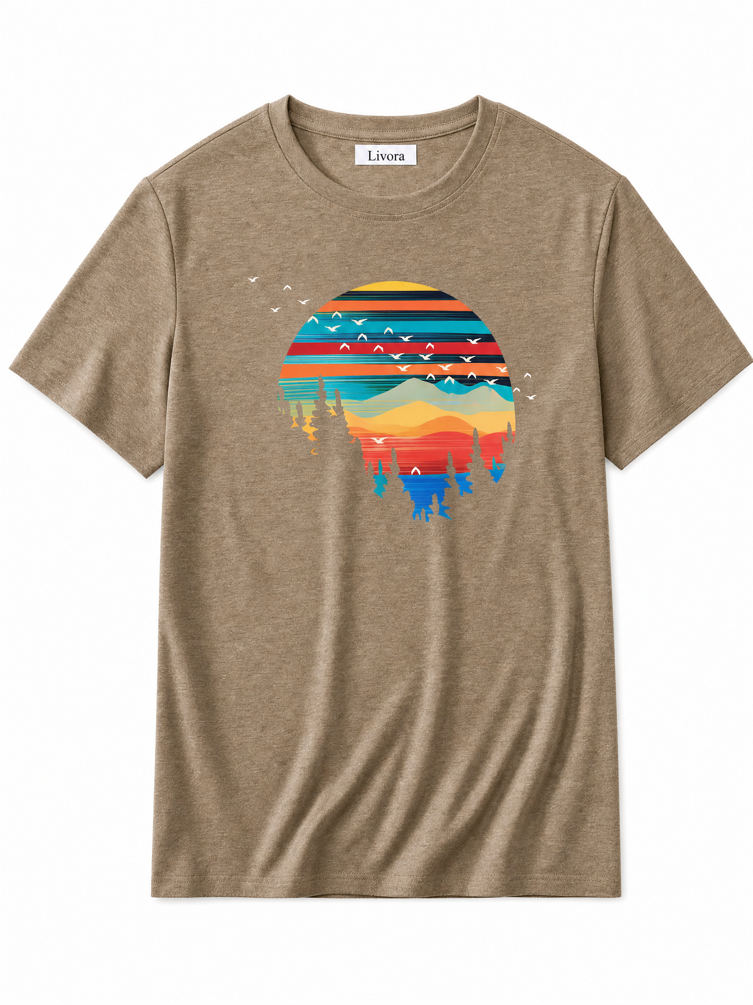 LIVORA Men's Vintage Sunset Graphic T-Shirt | Lightweight Crewneck Tee