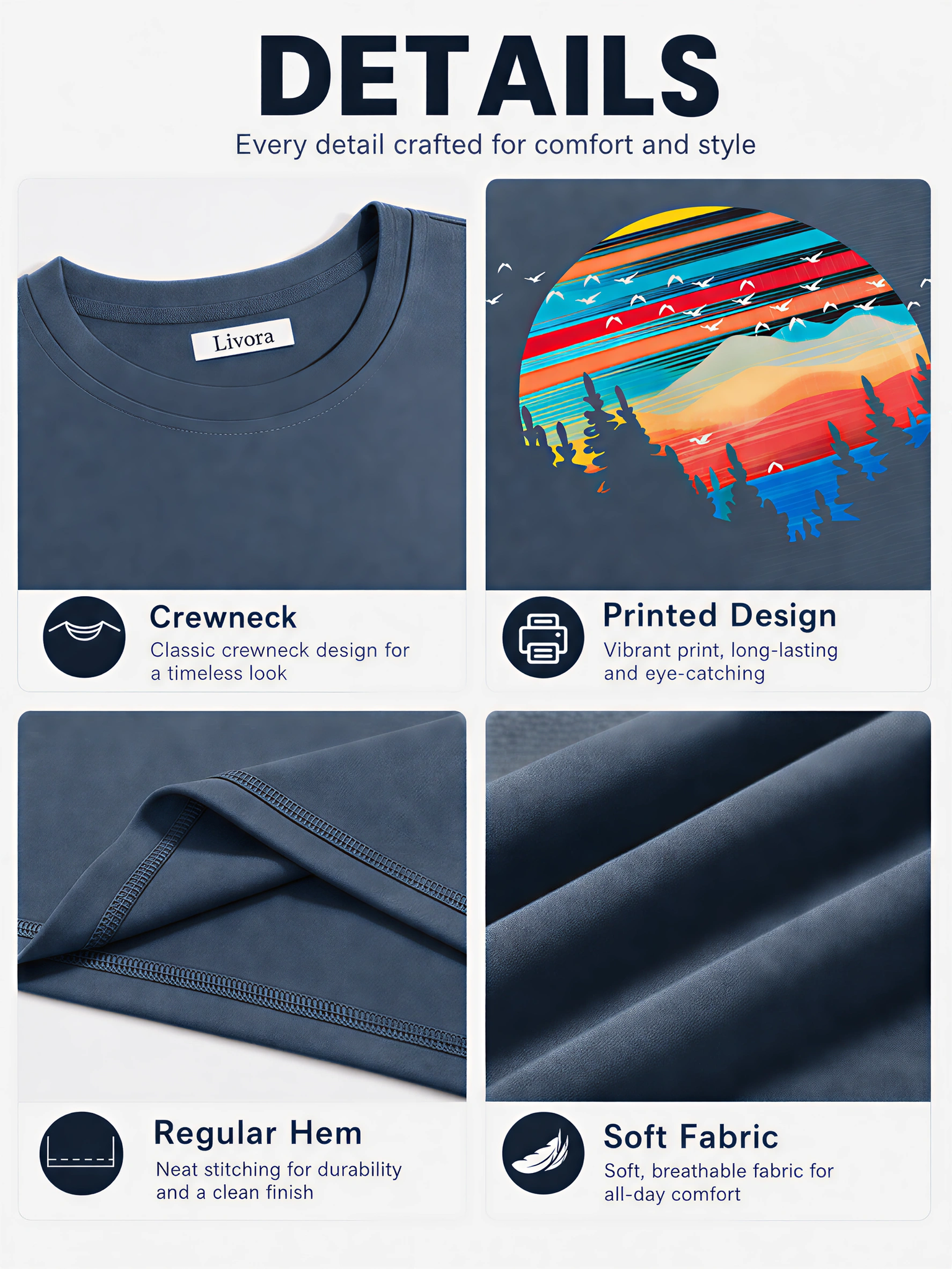 LIVORA Men's Vintage Sunset Graphic T-Shirt | Lightweight Crewneck Tee