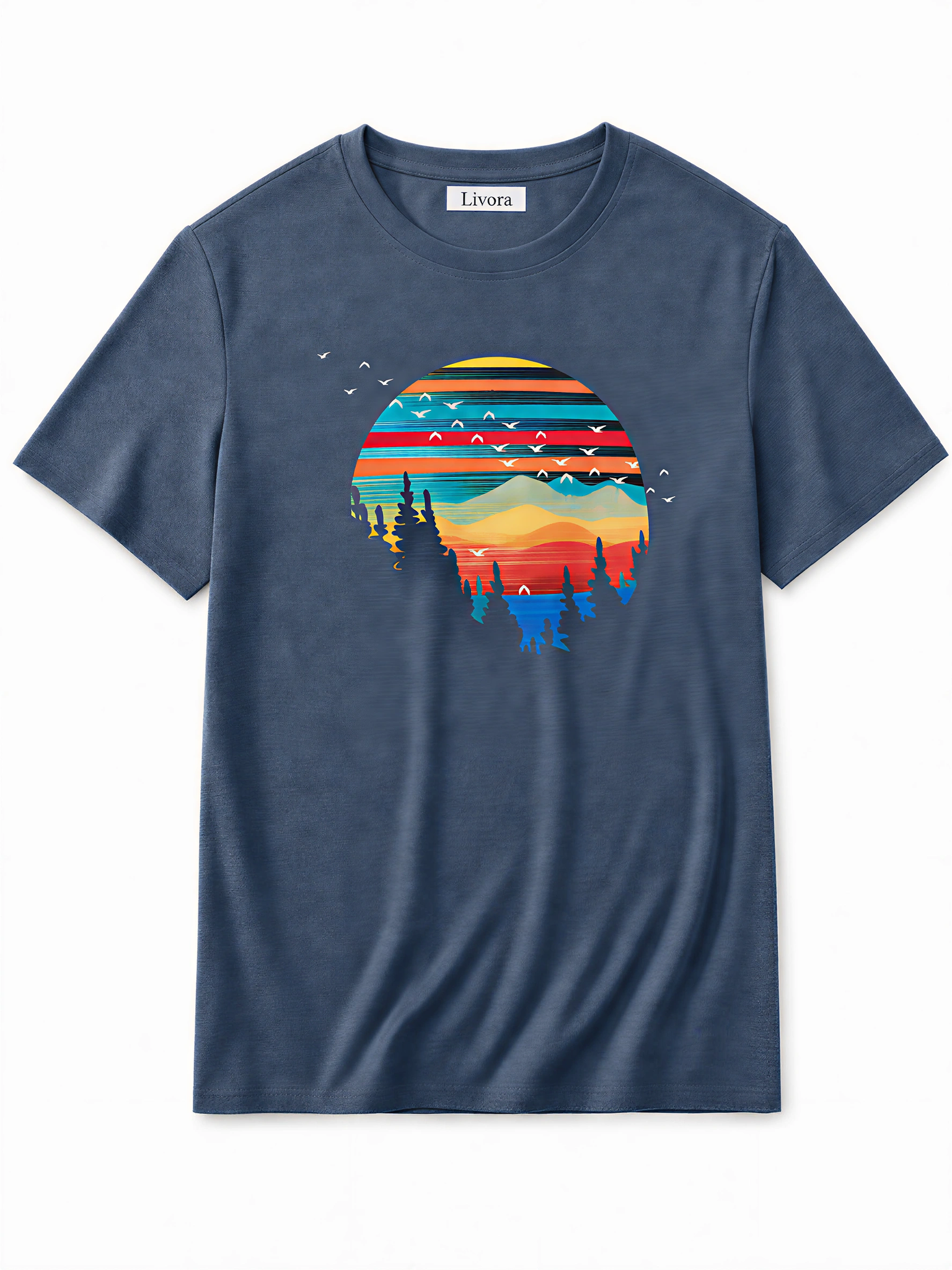 LIVORA Men's Vintage Sunset Graphic T-Shirt | Lightweight Crewneck Tee
