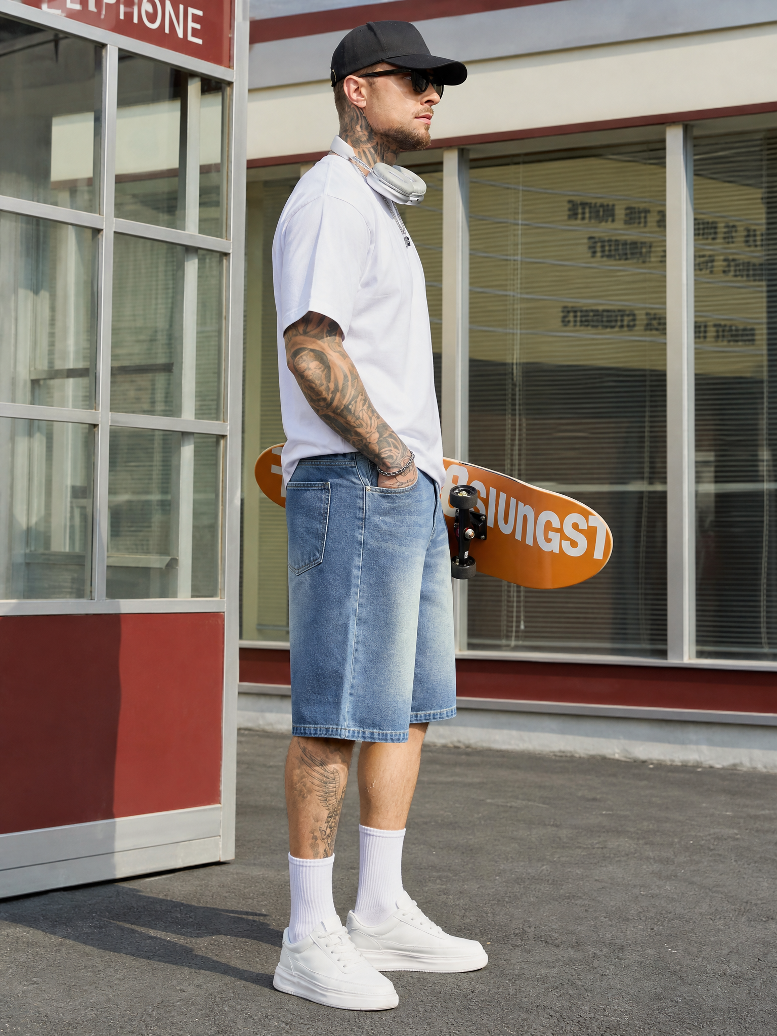 LIVORA Men's Baggy Denim Jorts | 12" Long Y2K Streetwear