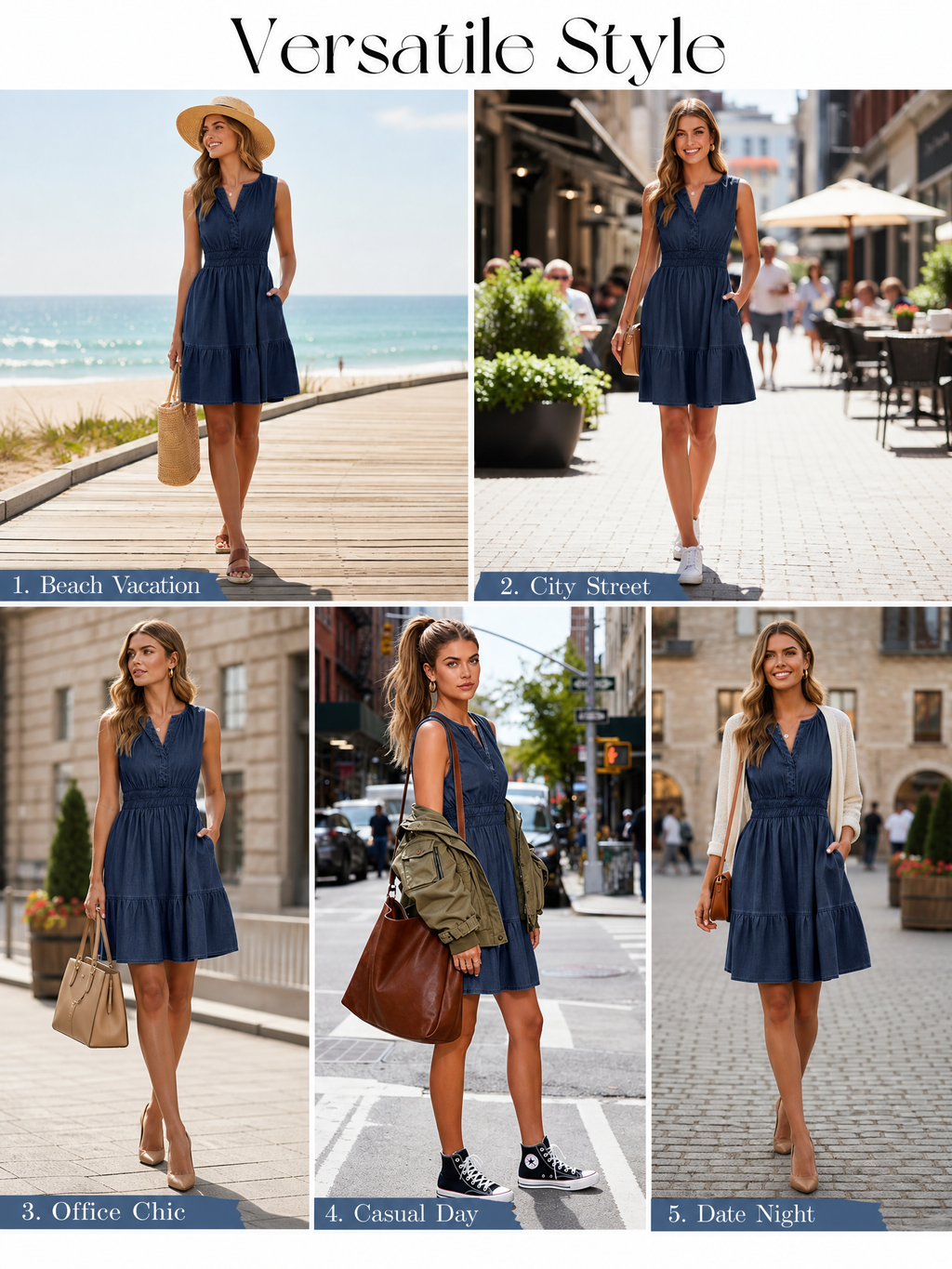 Women's Sleeveless Denim Mini Dress | Tiered Chambray Dress