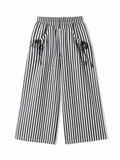 LIVORA Women's Striped Palazzo Pants | Elastic Waist Wide Leg Trousers