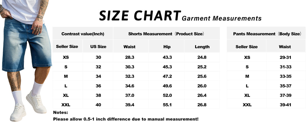 LIVORA Men's Baggy Denim Jorts | 12" Long Y2K Streetwear