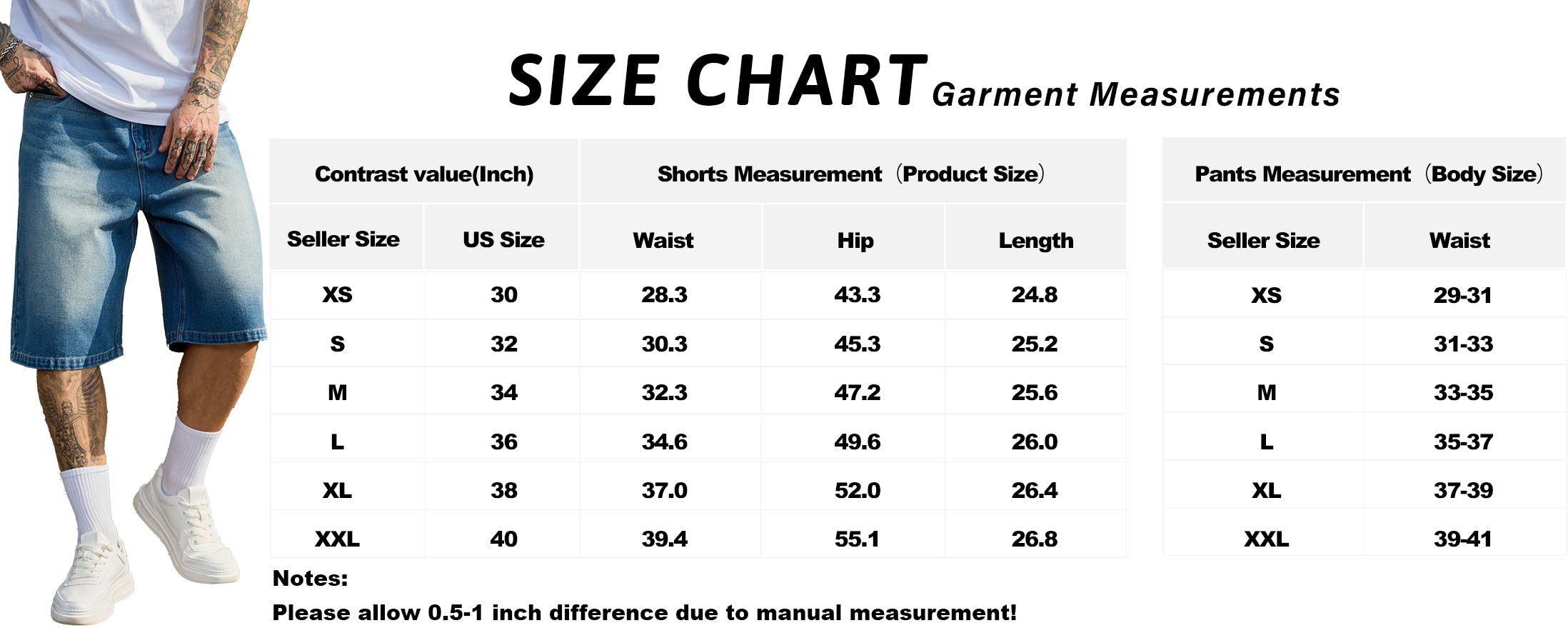LIVORA Men's Baggy Denim Jorts | 12" Long Y2K Streetwear