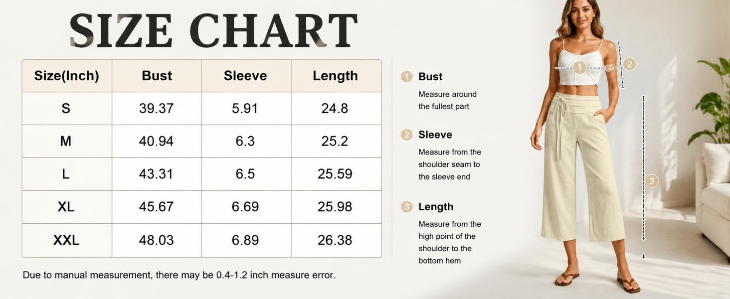 LIVORA Women's Linen Wide Leg Capri Pants | Front Tie Elastic Waist
